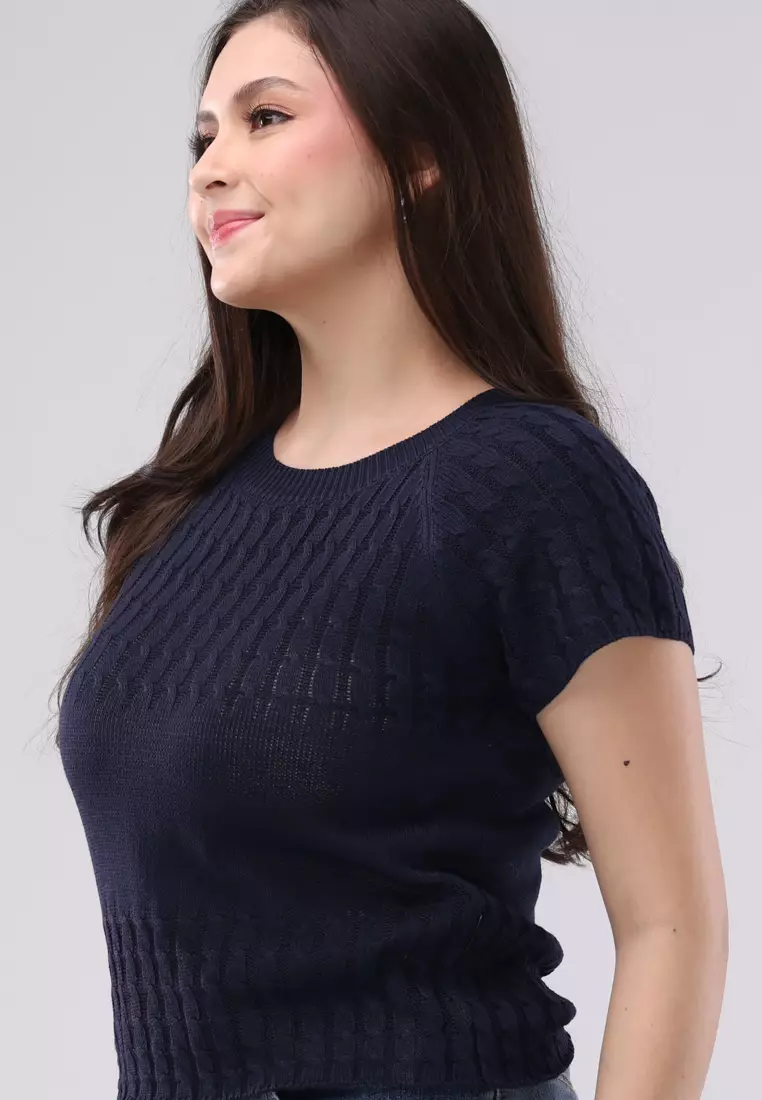 Knitted Cord Fabric Short Sleeves Top