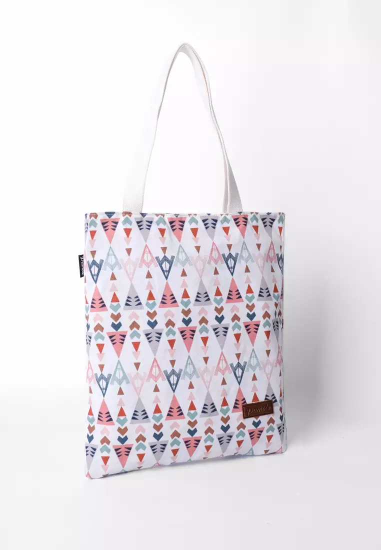 Pamole Tote Bag Wanita Bahan Kanvas Motif Penutup Resleting - Camp