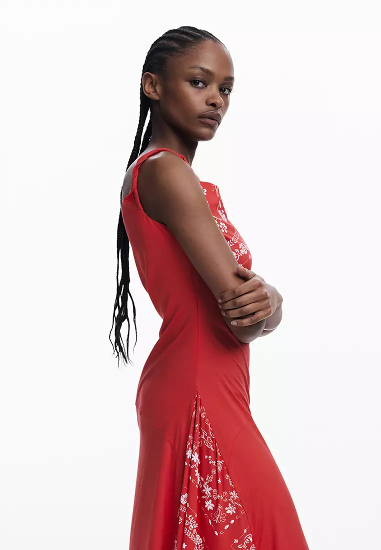 Asymmetric bandana floral dress