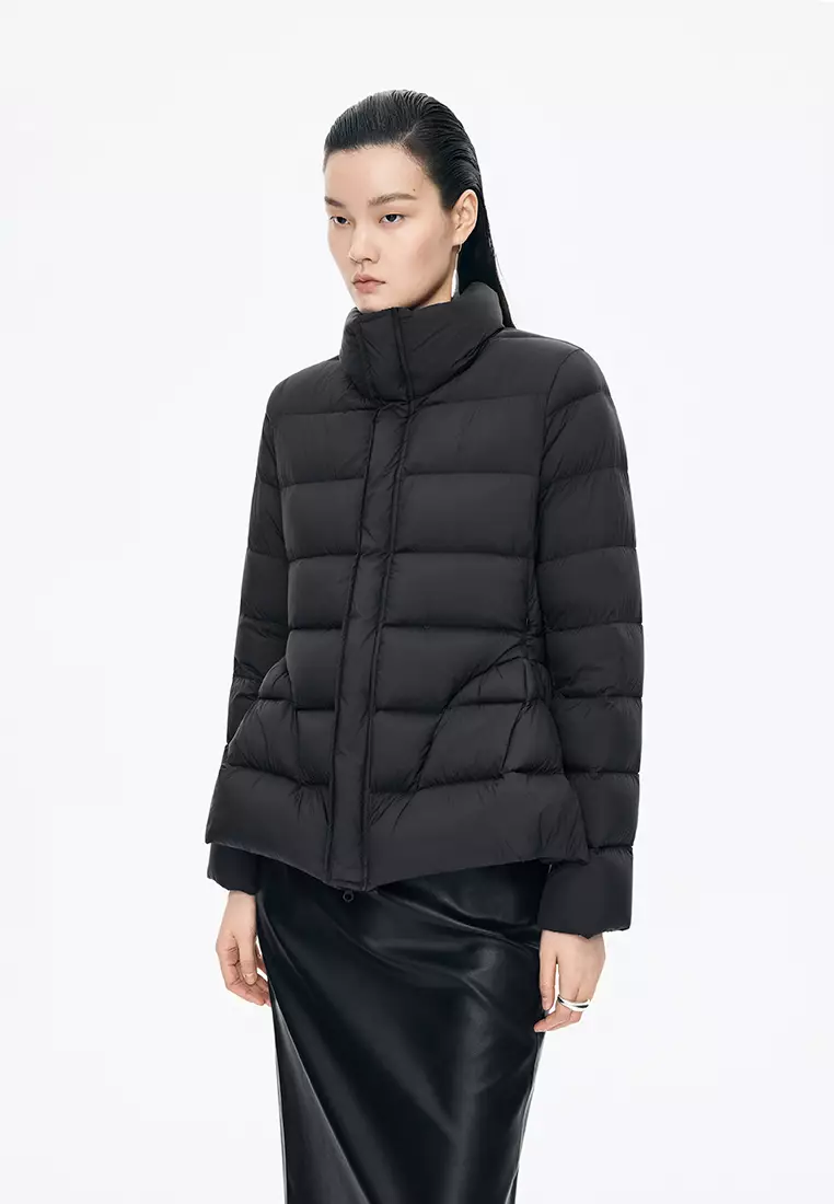 混紡90白鴨絨橫切線修身短款羽絨服