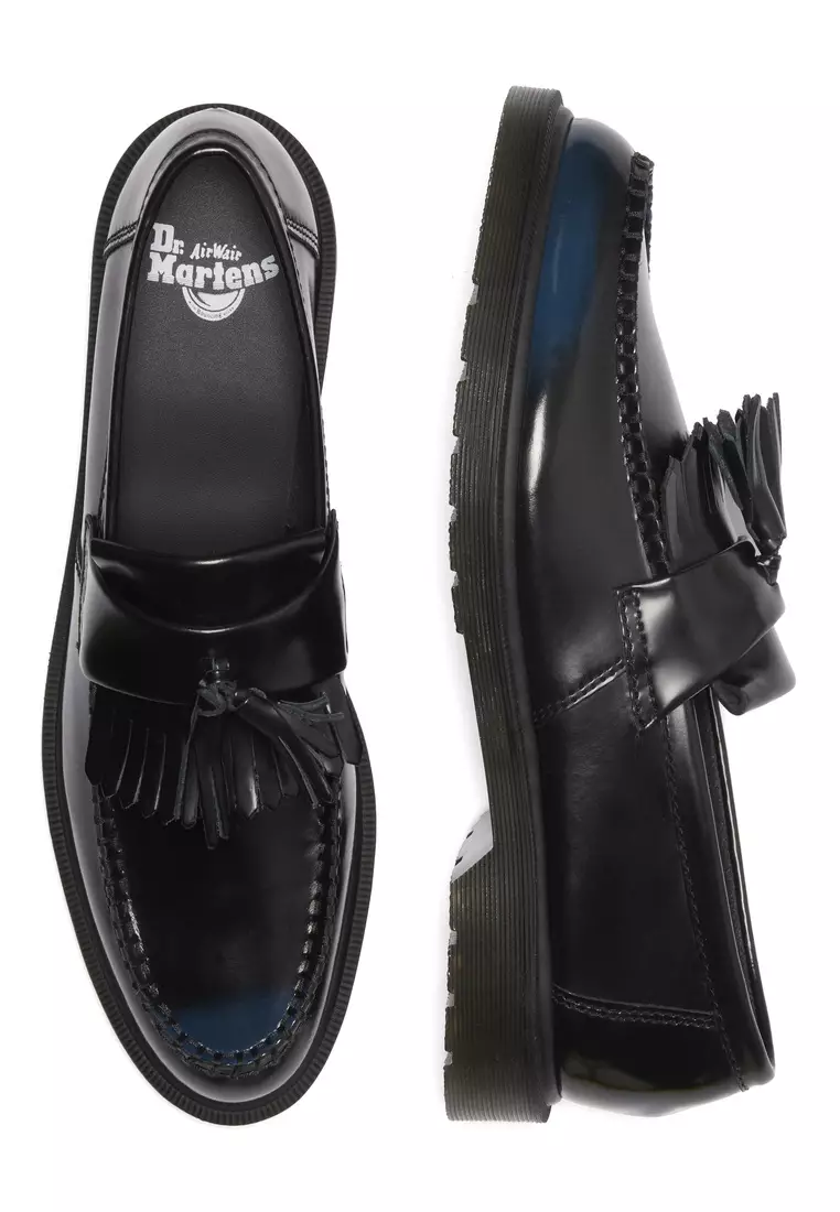 Adrian Tassel Arcadia Rub Off Leather Black Navy Loafers - Women