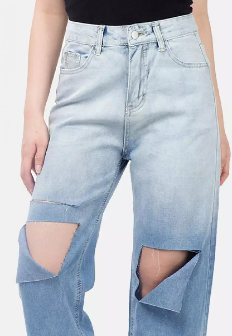 Ripped Gradation Straight Jeans