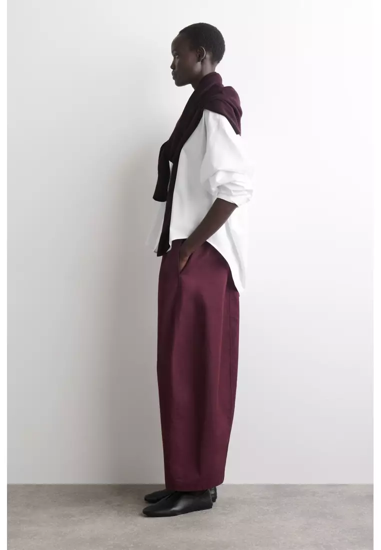 ELASTICATED BARREL-LEG TROUSERS