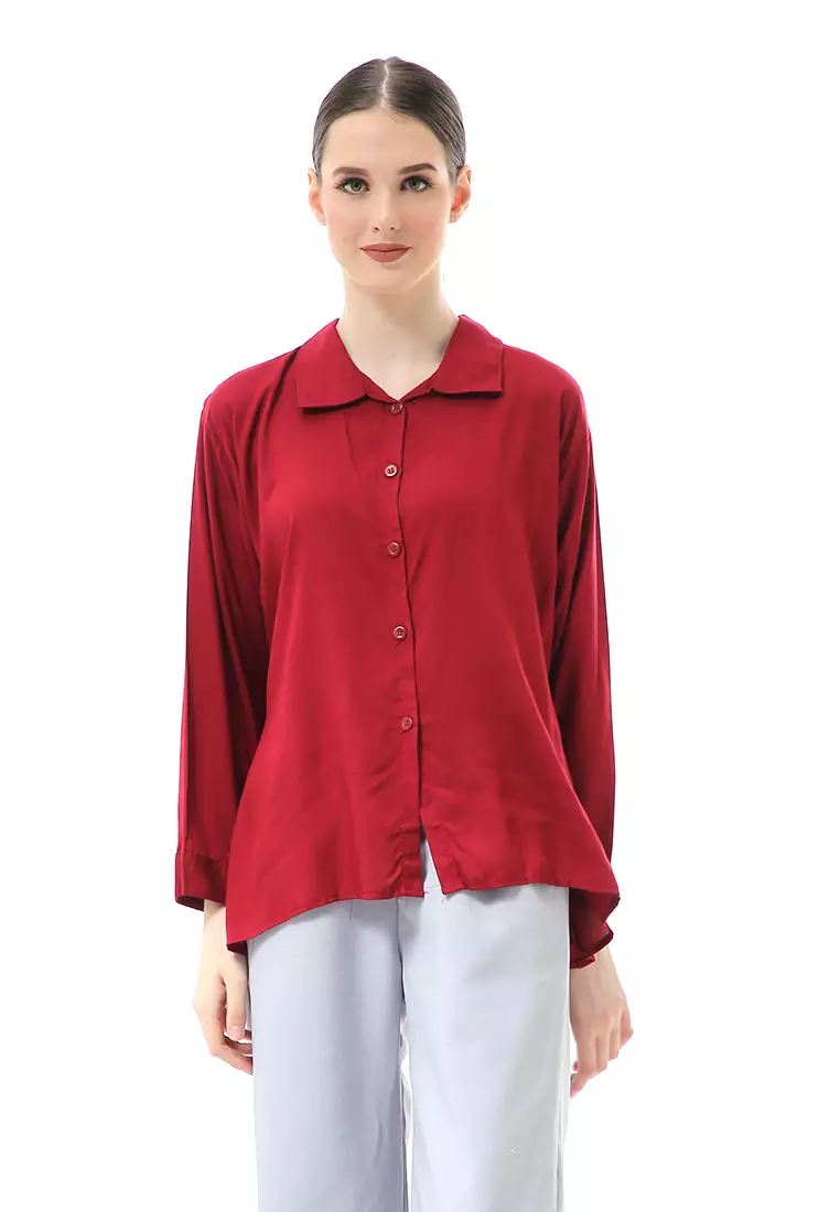 Ayudia Shirt Long Sleeve Atasan Wanita Premium Quality - Maroon