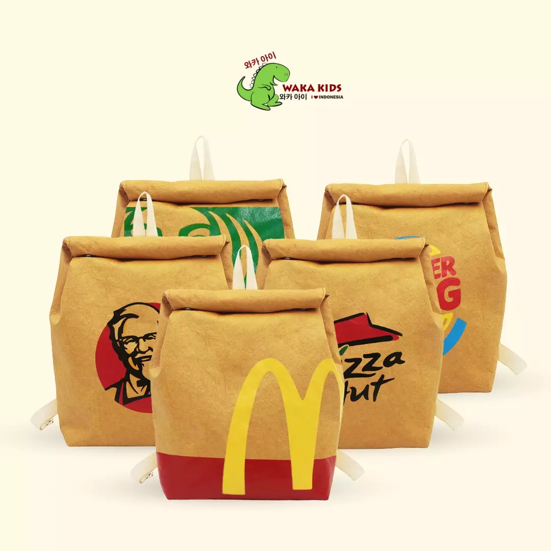 Wakakids Tas Ransel Backpack Bentuk Paper Bag Motif Unik Restoran Fast Food Pizza Hut Venrc