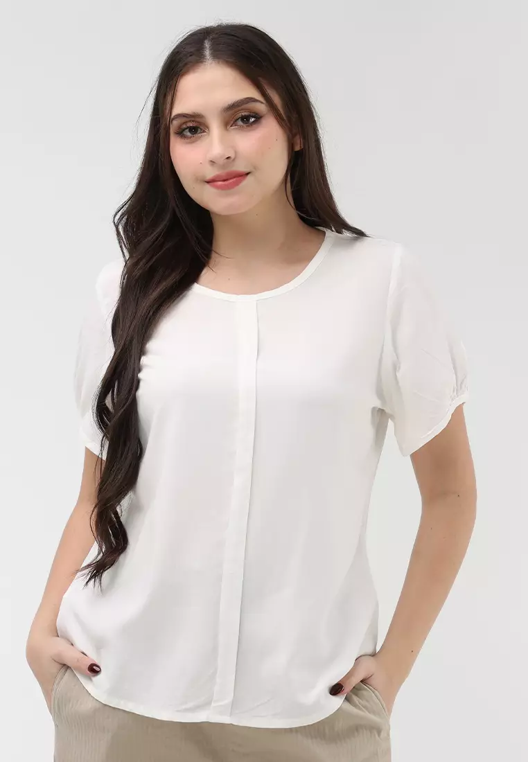 Woven Plain Rayon Short Sleeves Blouse