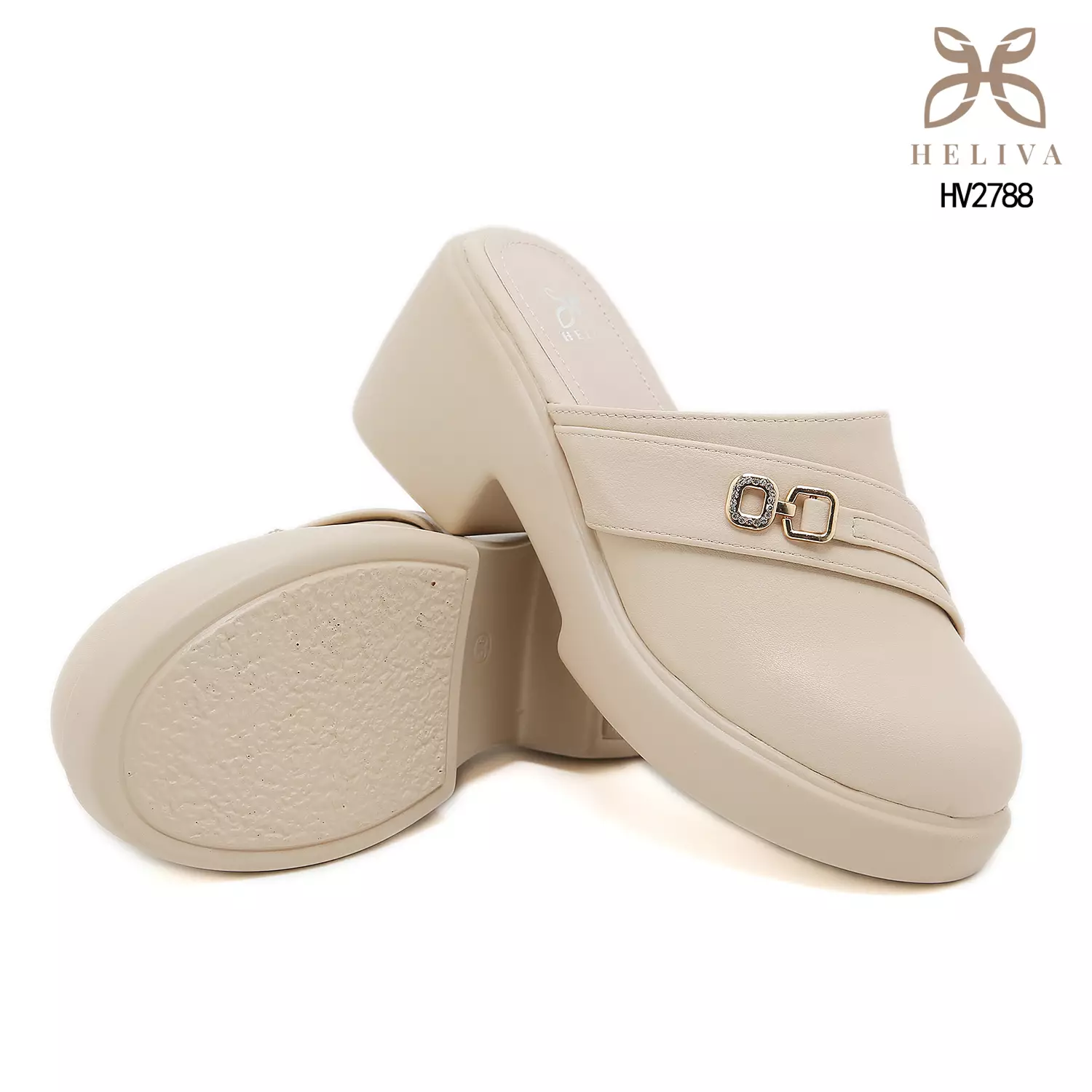 Heliva Verona Bold Heel Platform Mules with Metallic Chain Touch 7cm Elegance HV2788