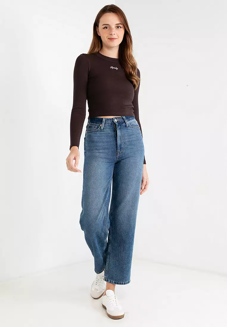 Rib Long Sleeve Embroidery Top