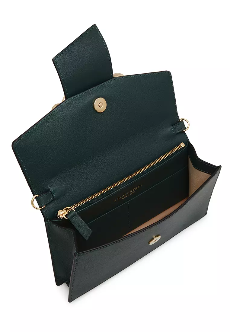 Strathberry CRESCENT ON A CHAIN LEATHER BOTTLE GREEN 2023 | Buy ...