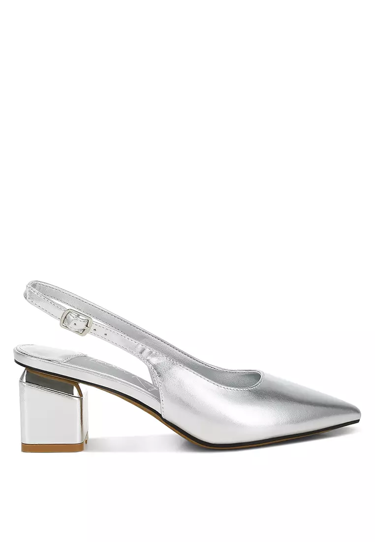 Discount on London Rag  shoes - SKU: Metallic Faux Leather Slingback Sandals in Silver