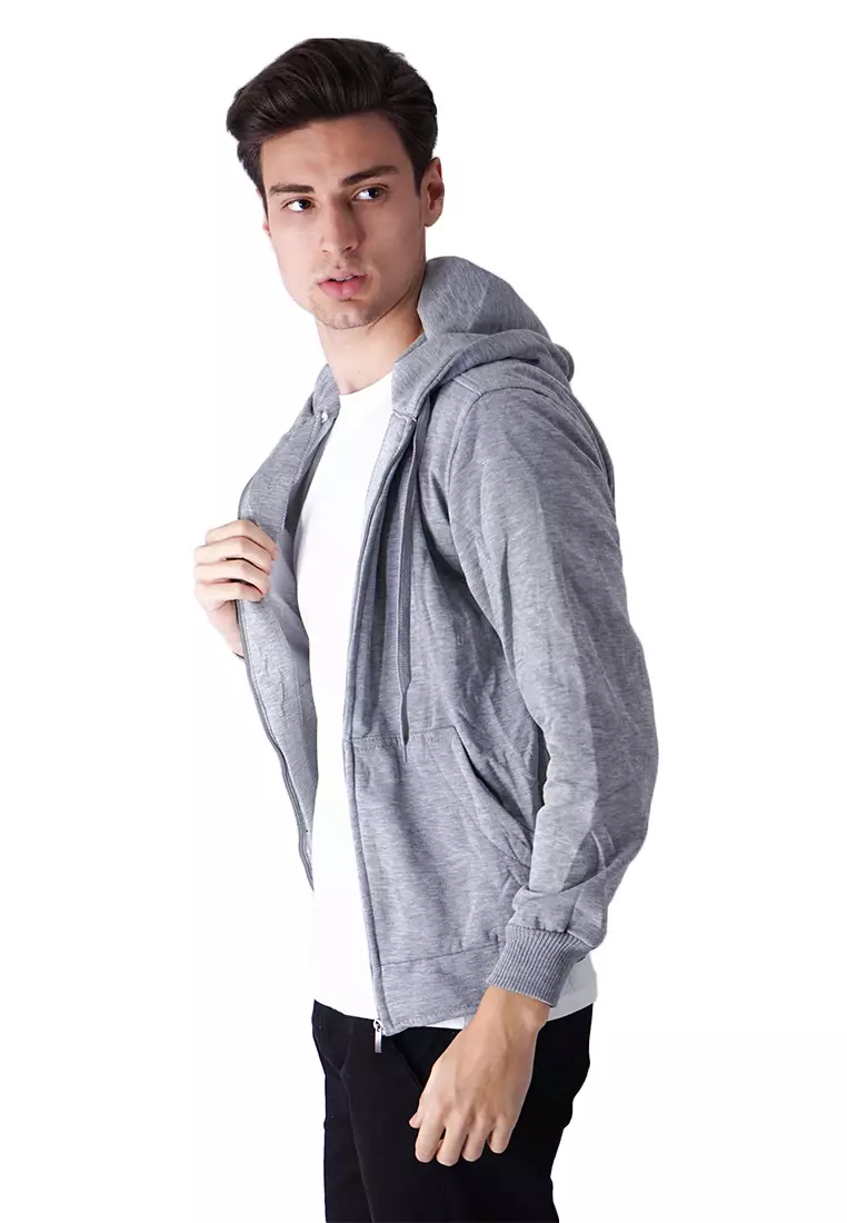 Jaket Polos Hoodie Zipper Sweater Warna abu