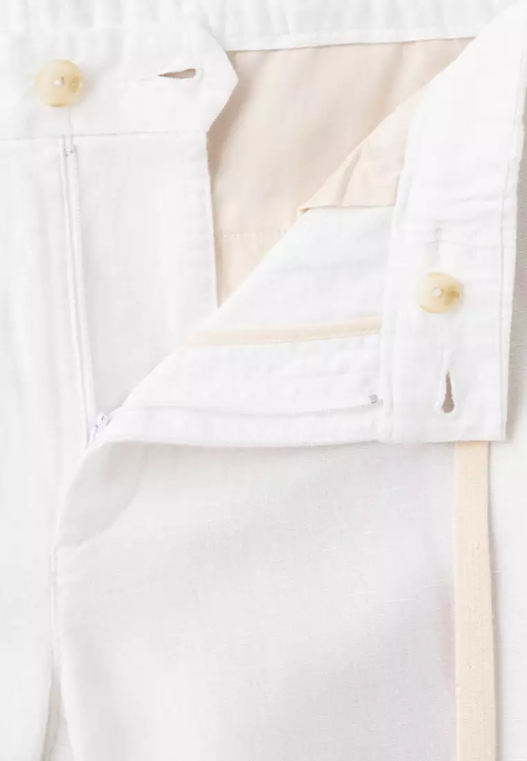 Slim Fit Cropped Linen-Cotton Trousers
