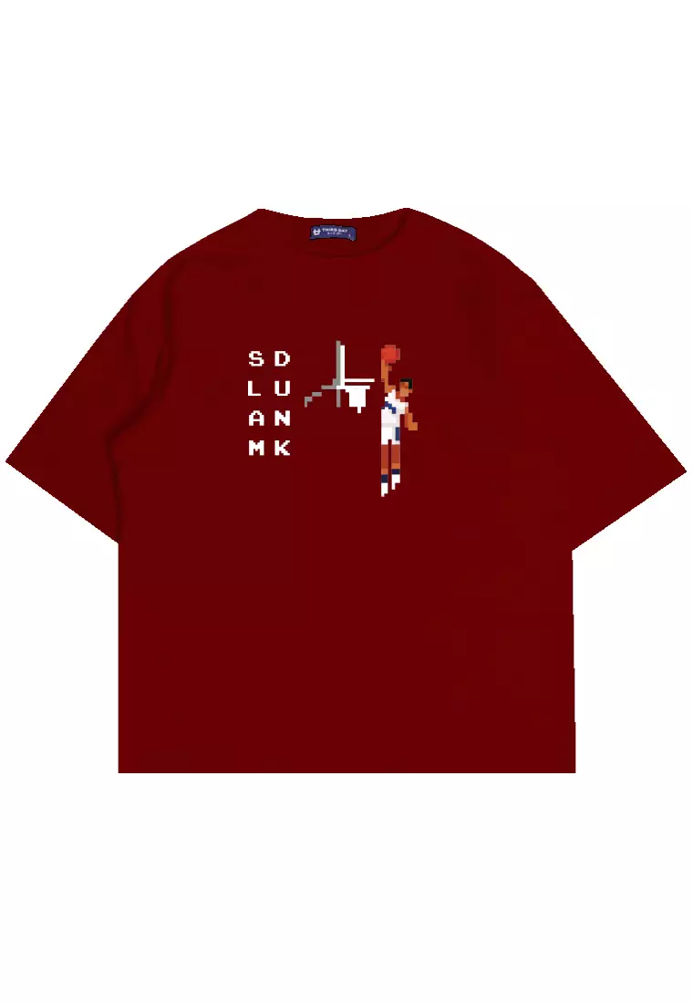 MTO57 kaos oversize basket basketball slam dunk bahan tebal scuba distro cowok pria merah maroon