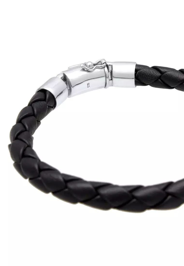 Men's Black Leather Bracelet – Silver Clasp