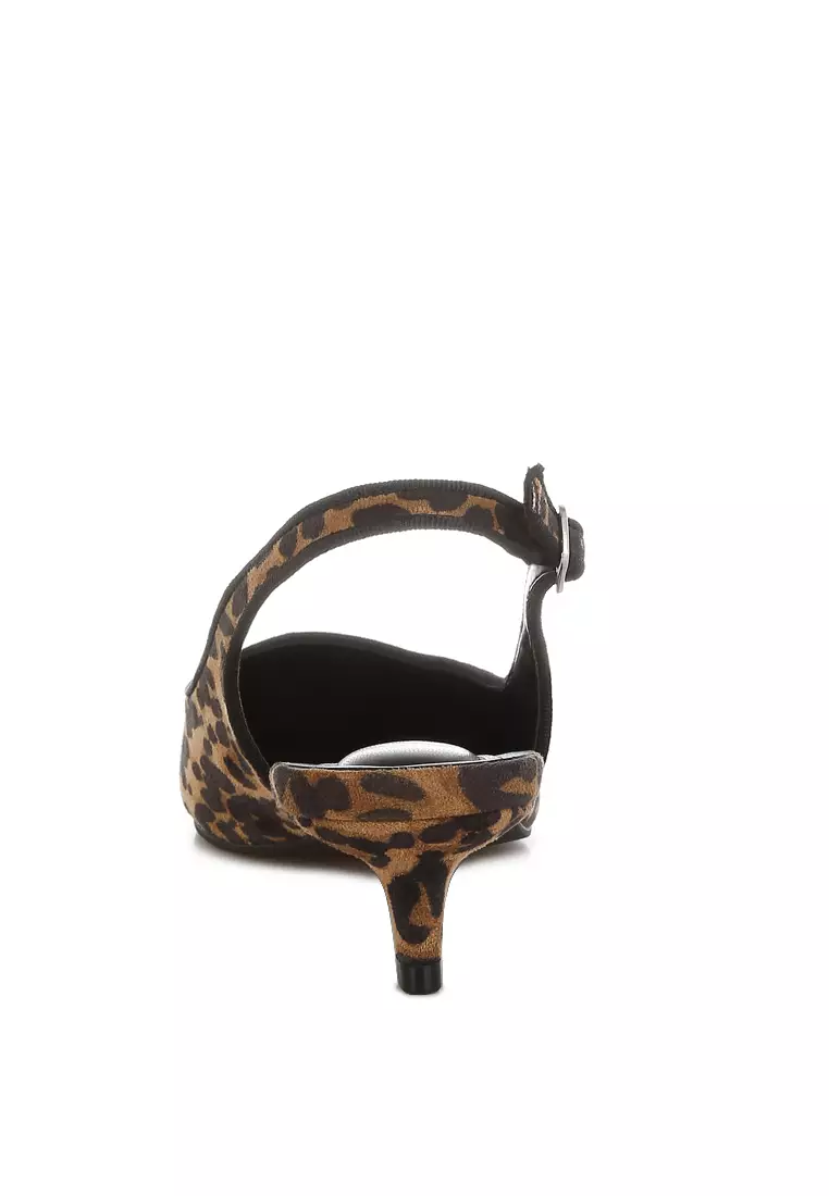 Leopard Print Kitten Heel Sandals in Multi