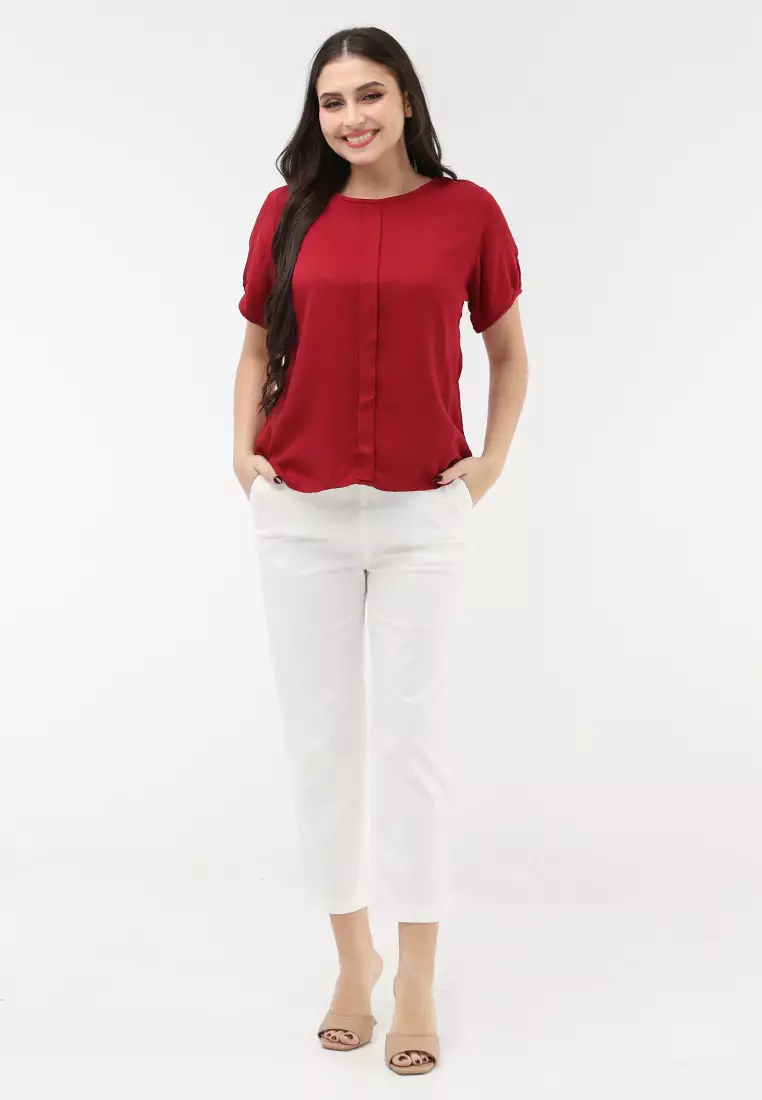 Single Twill Woven Short Sleeves Blouse