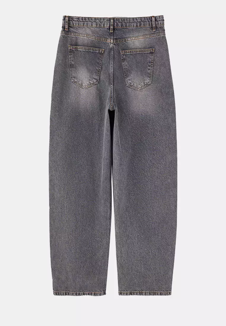 Gray High Waist Barrel Baggy 100% Cotton Non-Stretch Plus Size Jeans Tbbaw26Cj00043