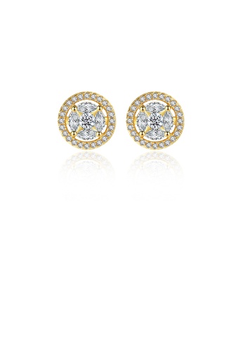 Glamorousky white Simple Temperament Plated Gold Geometric Round Stud Earrings with Cubic Zirconia E0BA3ACCAB1DDFGS_1