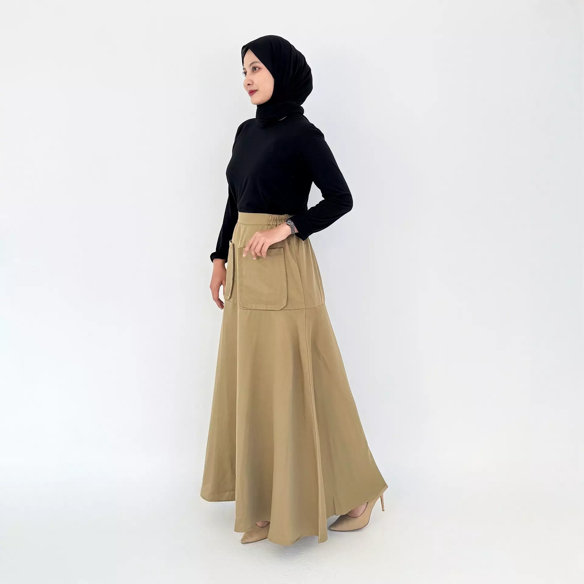 Flare Skirt Agatha (Rok Panjang Katun Wanita) Coklat