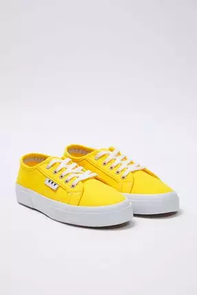 Yellow Lace-Up Flat Sole Women Sneaker Takss25Sn00039