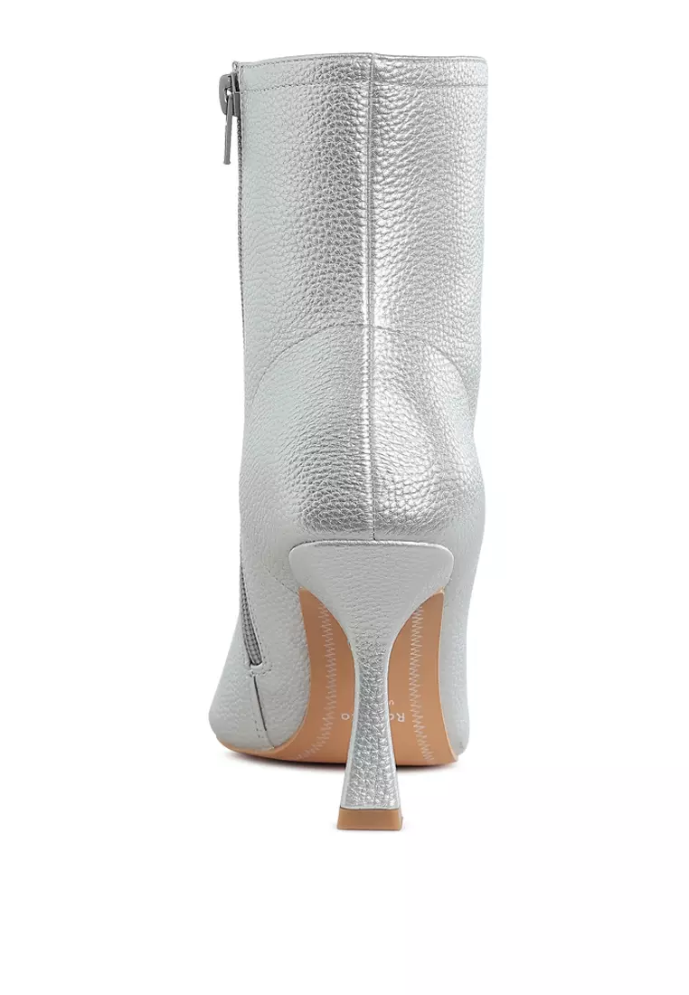Metallic Pointed Toe Ankle Boots in Silver