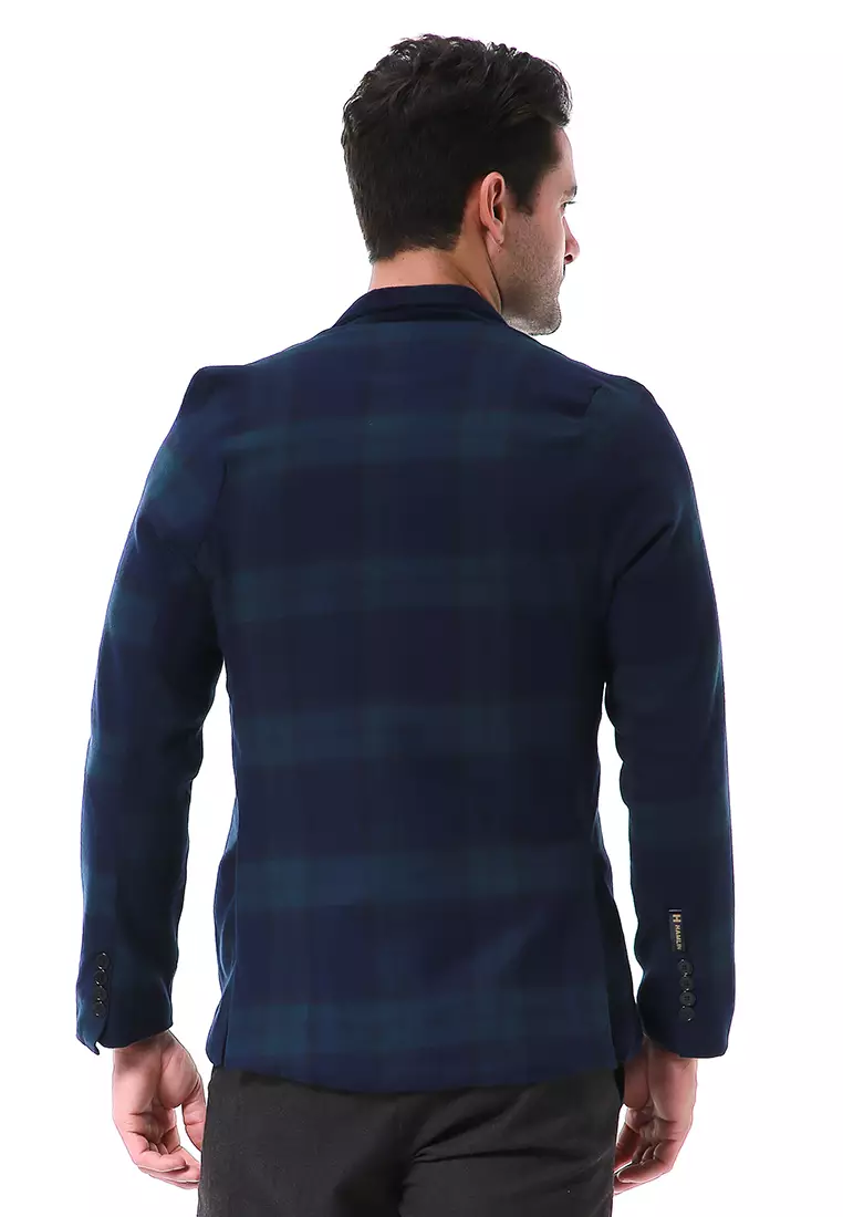 Elard Outerwear Pria Blazer Formal Lengan Panjang Plaid Motive Material Wool ORIGINAL - Green Navy