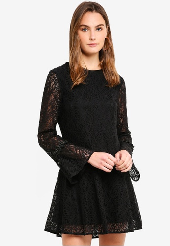 Sisley black Contrast Ruffled Dress 357BFAAF47F77EGS_1