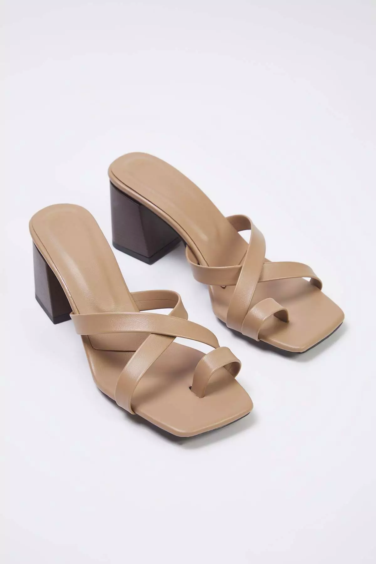 Mink Wooden Heel Detailed Women's Block Heels Slippers Takss25To00092