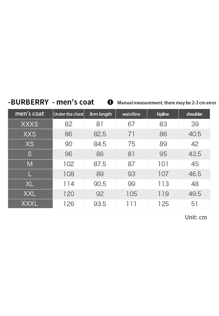 Burberry mens jacket hotsell size chart