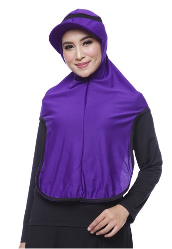 Attiqa Active purple Long Runner- Purple list Black, Sport Hijab 9FF86AA87E153AGS_1