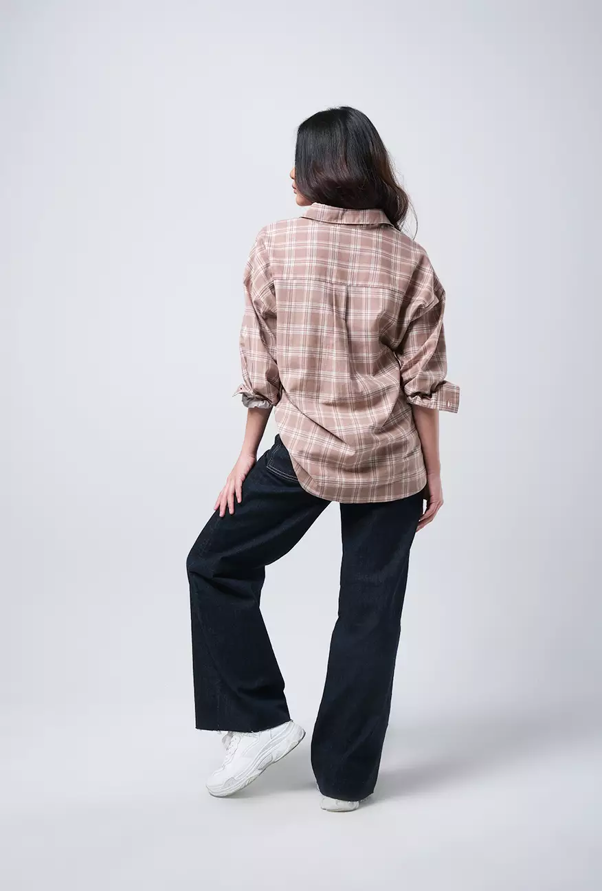 Kemeja Wanita Raline Brown White