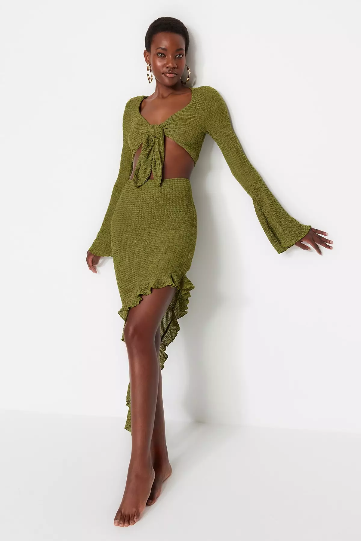 Trendyol Tied Blouse Skirt Set