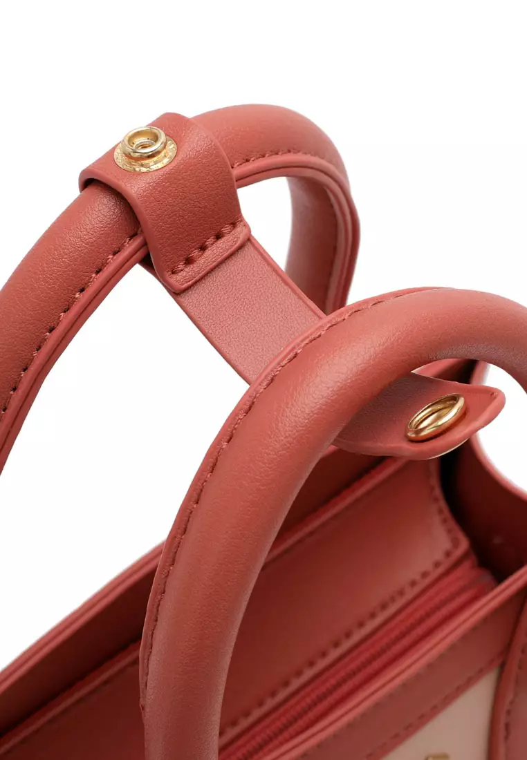 2-In-1 Top Handle Bag & Zipper Purse (2-in-1 Tas Tangan Wanita & RFID Dompet Wanita) - Merah