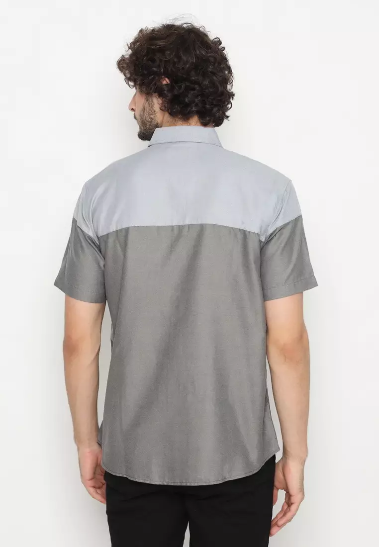 RBJ Kemeja Polos Kombi Abu Tua Regular Fit Pria