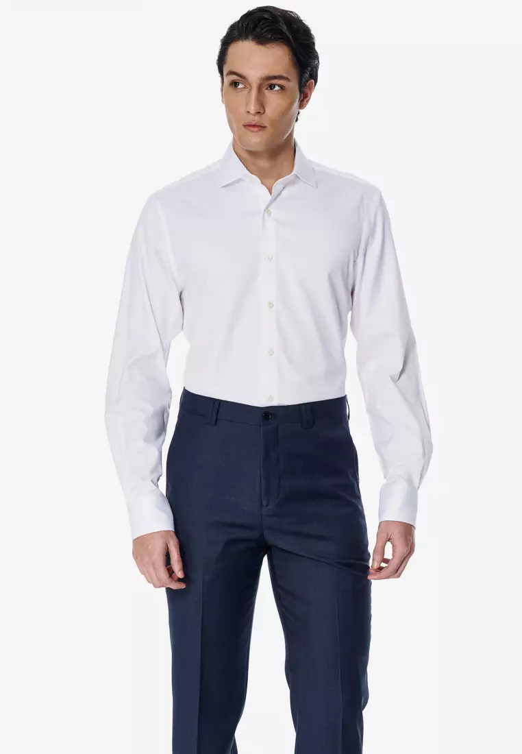 Milano Collection White Herringbone Classic Shirt