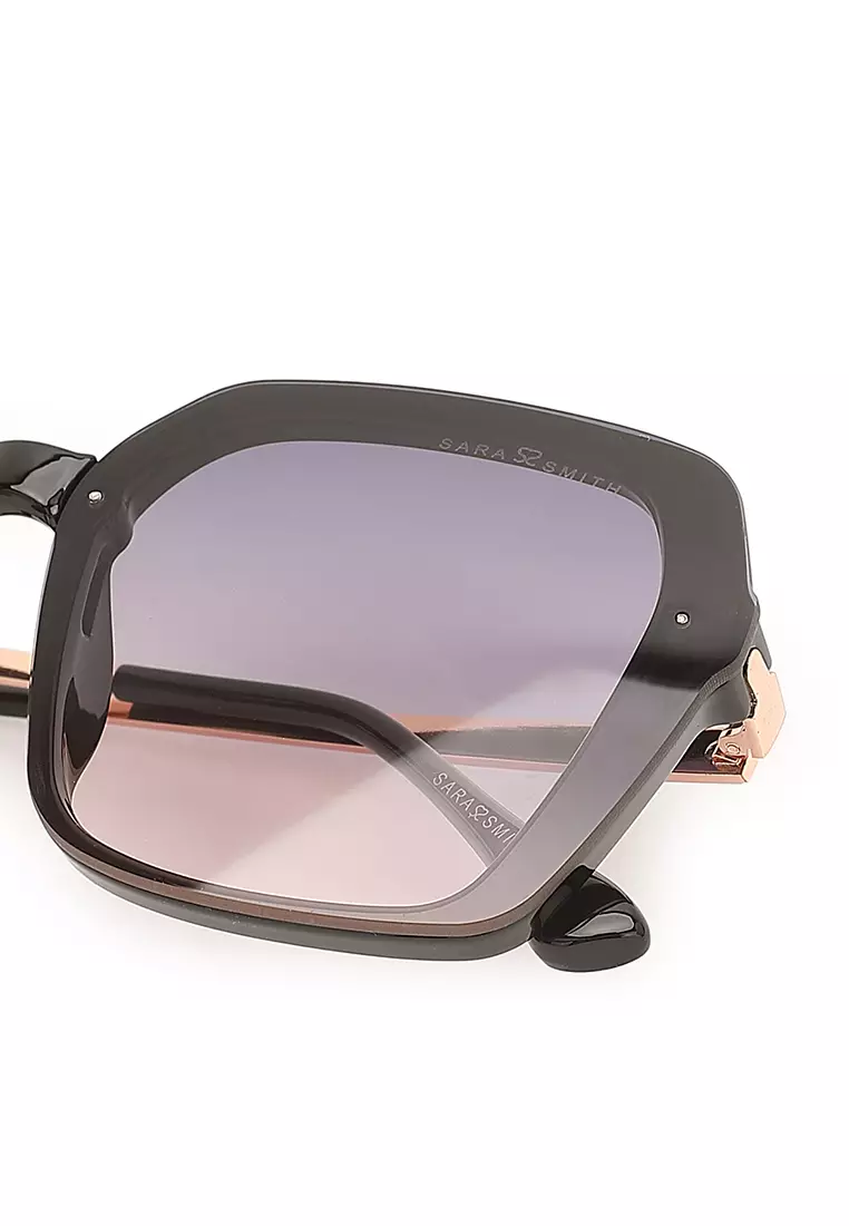 Unisex Fashion Sunglasses - Glossy Black / Grey-Light Pink