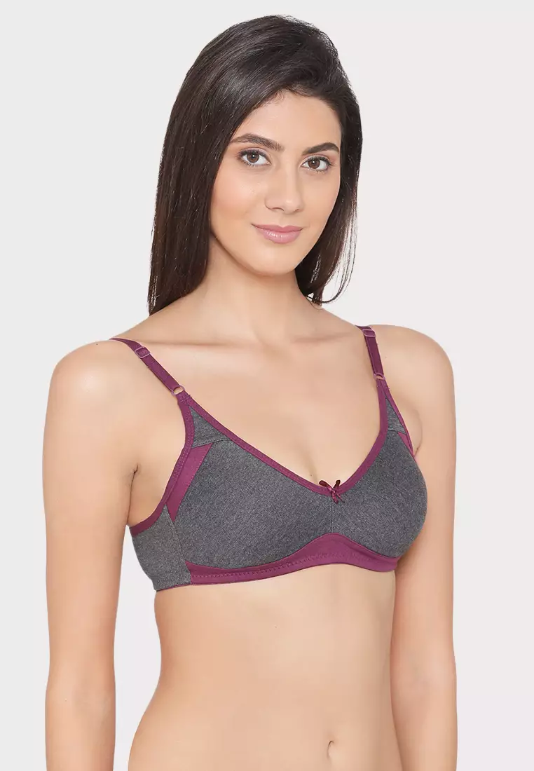 Clovia Non-Padded Non-Wired Full Coverage Bra in Grey - Cotton