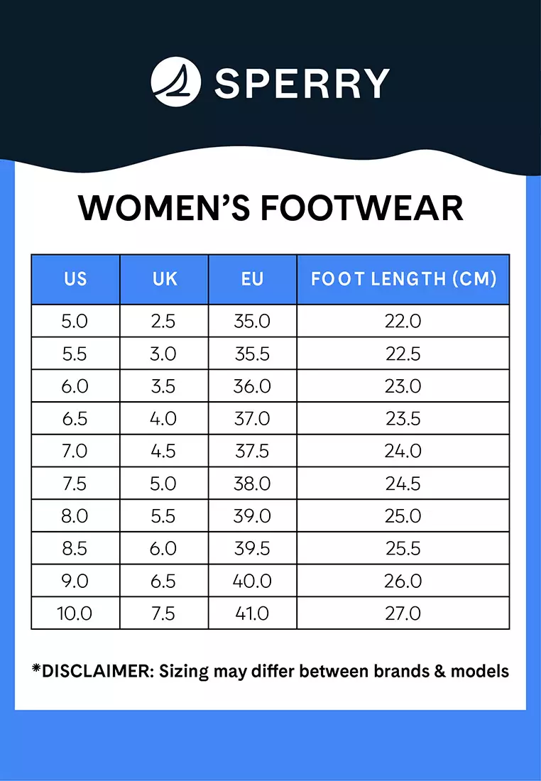 Size chart sperry new arrivals