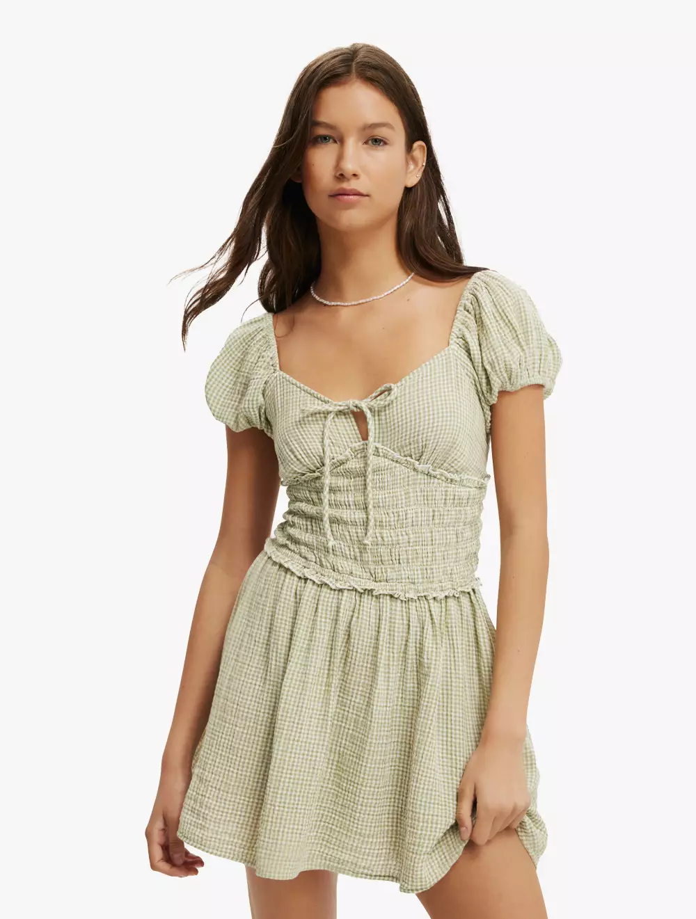 COTTON ON - DRESSES - CHARLIE OPEN BACK MINI SUNDRESS - ARTICHOKE GINGHAM