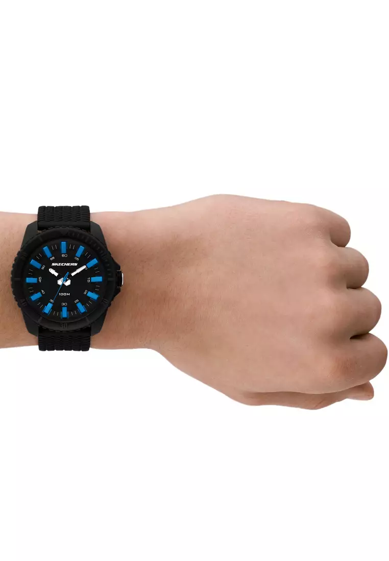 Skechers Men's Sets Analog Watch ( SR9104 ) - Quartz, Black Case, Round Dial, 24 MM Black Silicone Band