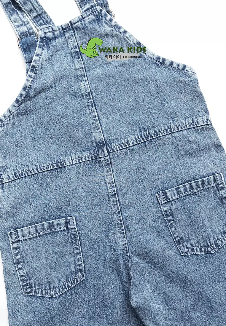 Wakakids Overall Jeans Anak Baju Kodok Celana Panjang Jumpsuit Denim Snow Wash 056 Vench
