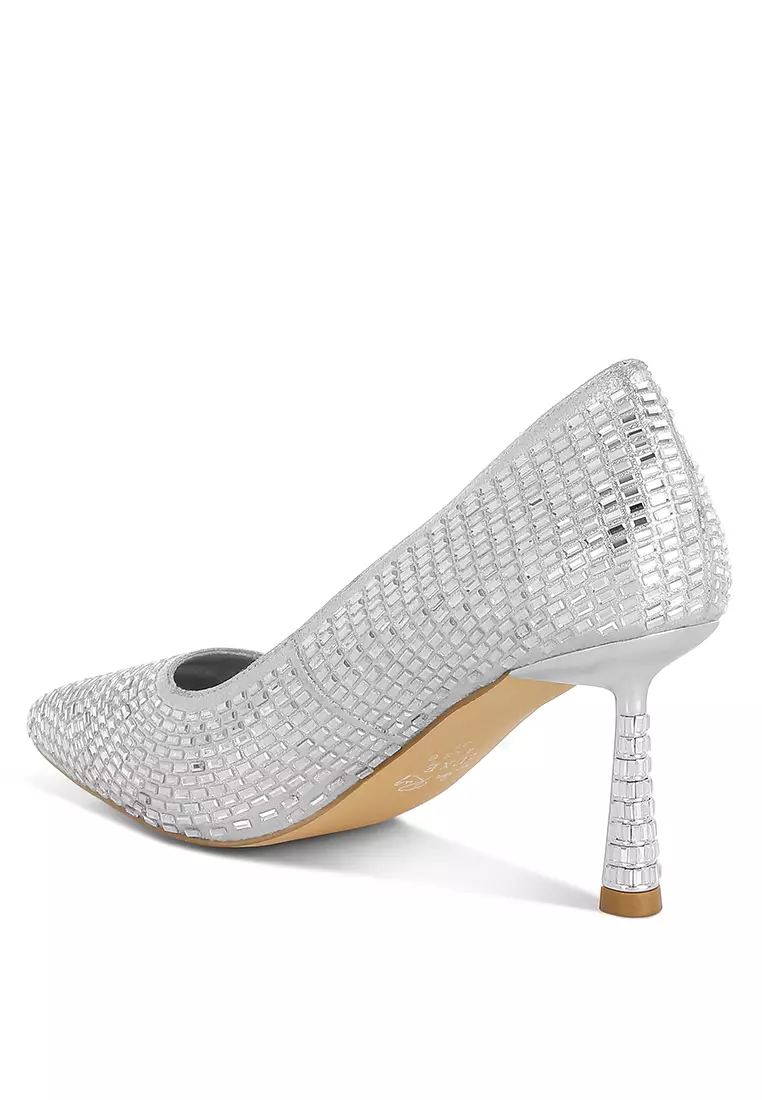 Rhinestones Embellished Pumps in Silver