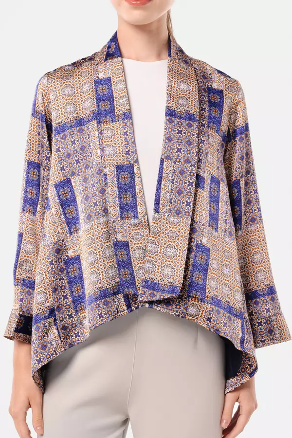 MINIMAL - Malika - Cardigan Motif Tenun Bunga - Navy Warna Navy