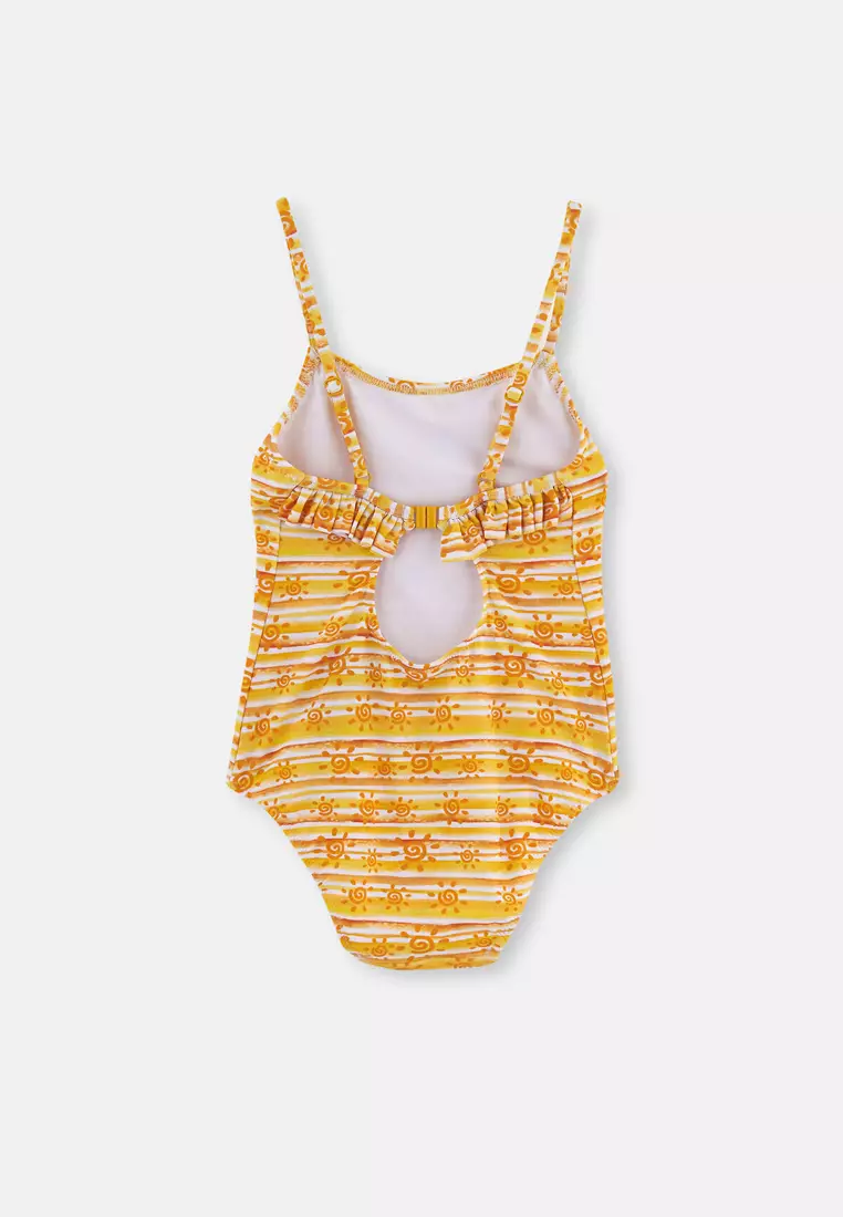 Ecru - Yellow Swimsuits, Sun Print, Non-wired, Swimwear for Girls