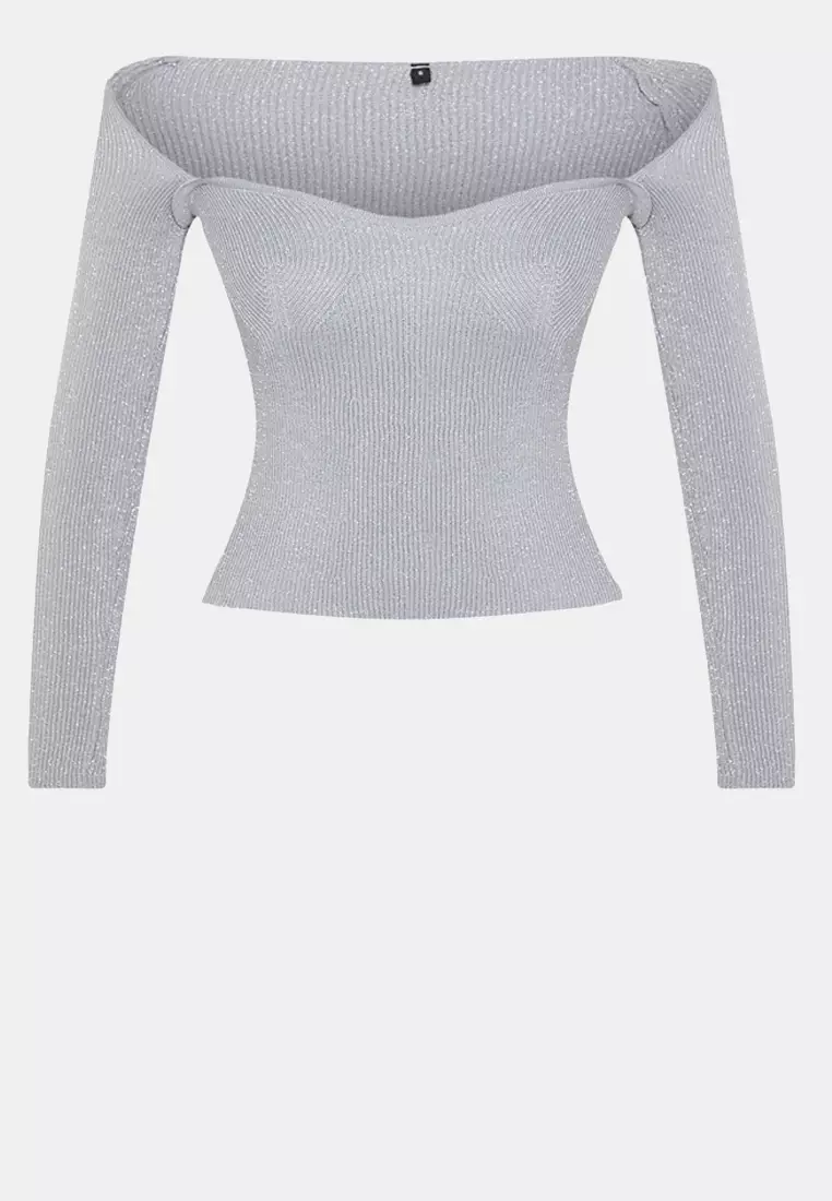 Yarn Knitwear Sweater Gray Glitter