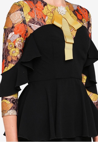 Buy Sophie Drape Sleeve Kurung from Rizalman for Zalora in black and Yellow only 749