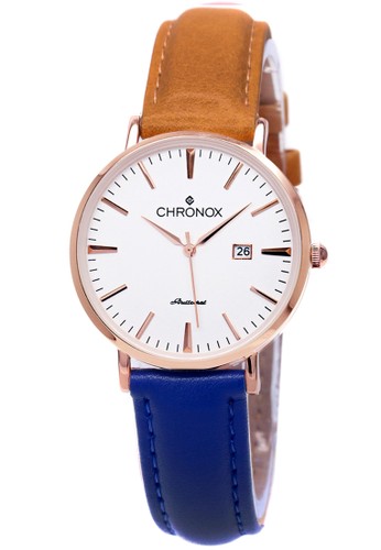 Chronox CX1002 Putih - Jam Tangan Wanita - Strap Kulit Coklat Biru Rosegold