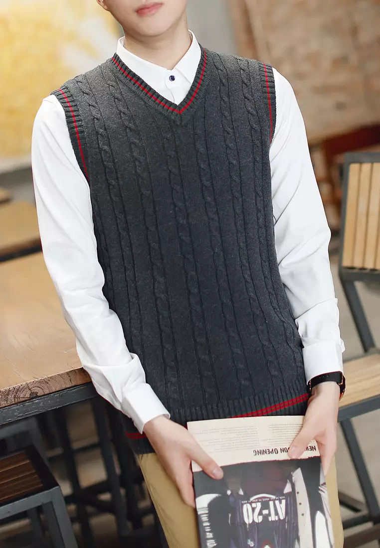 Contrast Stripe Knitted Vest XH920