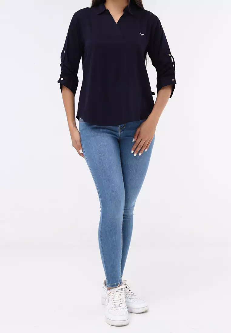Plain Single Bold Twill 3/4 Blouse