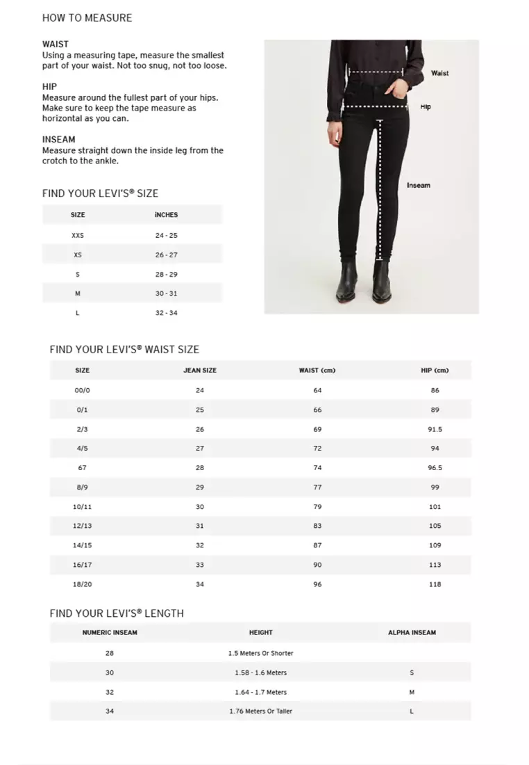 Levi skirt size guide cheap